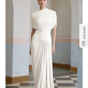 Catherine White Asymmetrical Pleated Maxi Dress Miss Rosier Size L NWT